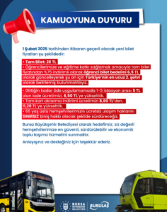 Bursa'da toplu taşımaya zam! 7 Bülten Medya -