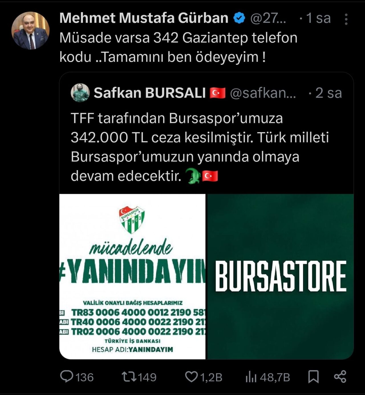 Gaziantep Milletvekilinden Bursaspor'a destek 1 Bülten Medya -