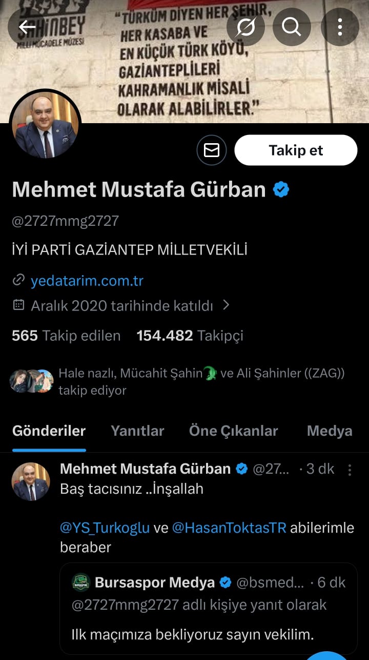 Gaziantep Milletvekilinden Bursaspor'a destek 3 Bülten Medya -