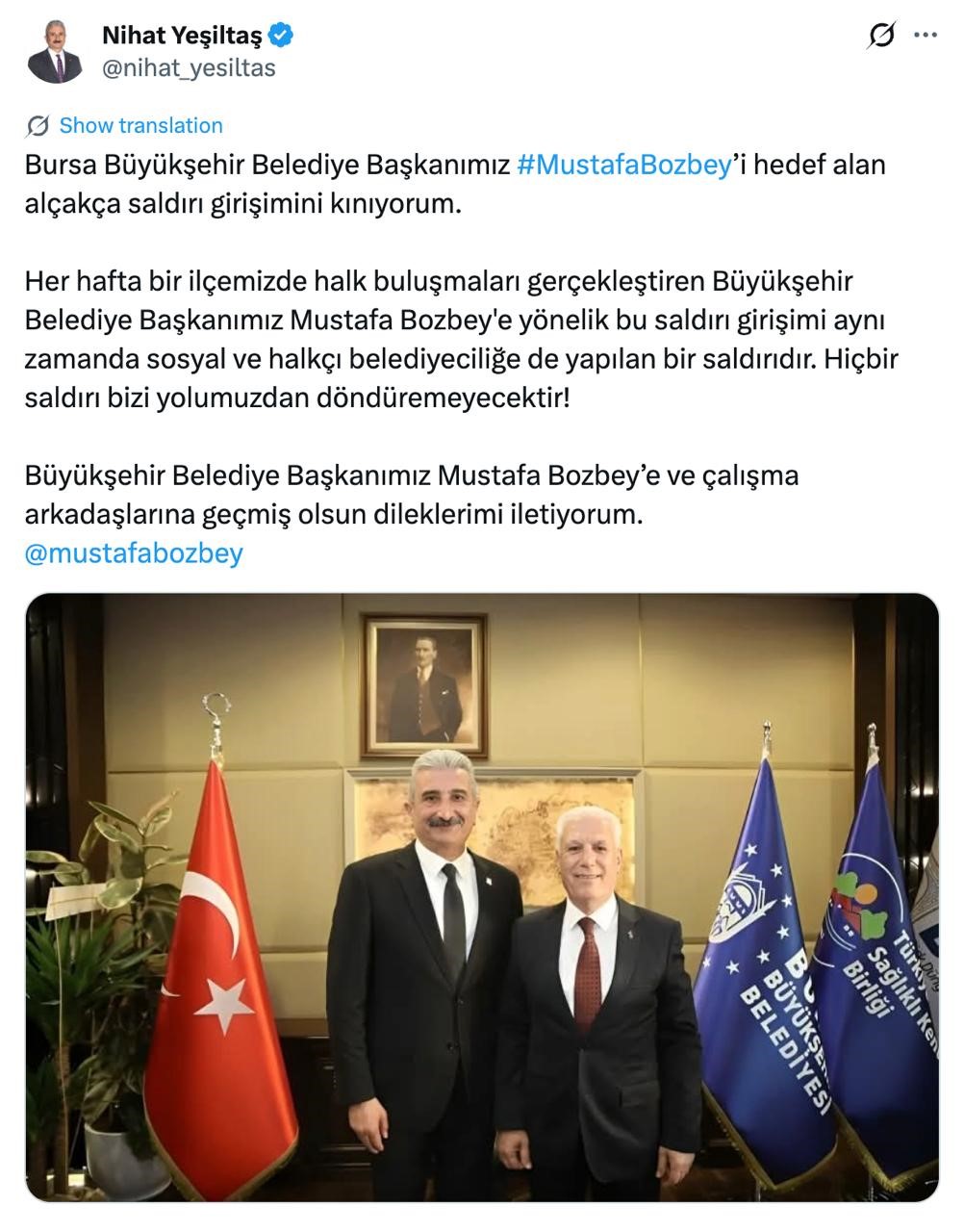 Bursa'da saldırı girişimi: Bozbey'e destek mesajları peş peşe geldi 1 Bülten Medya -