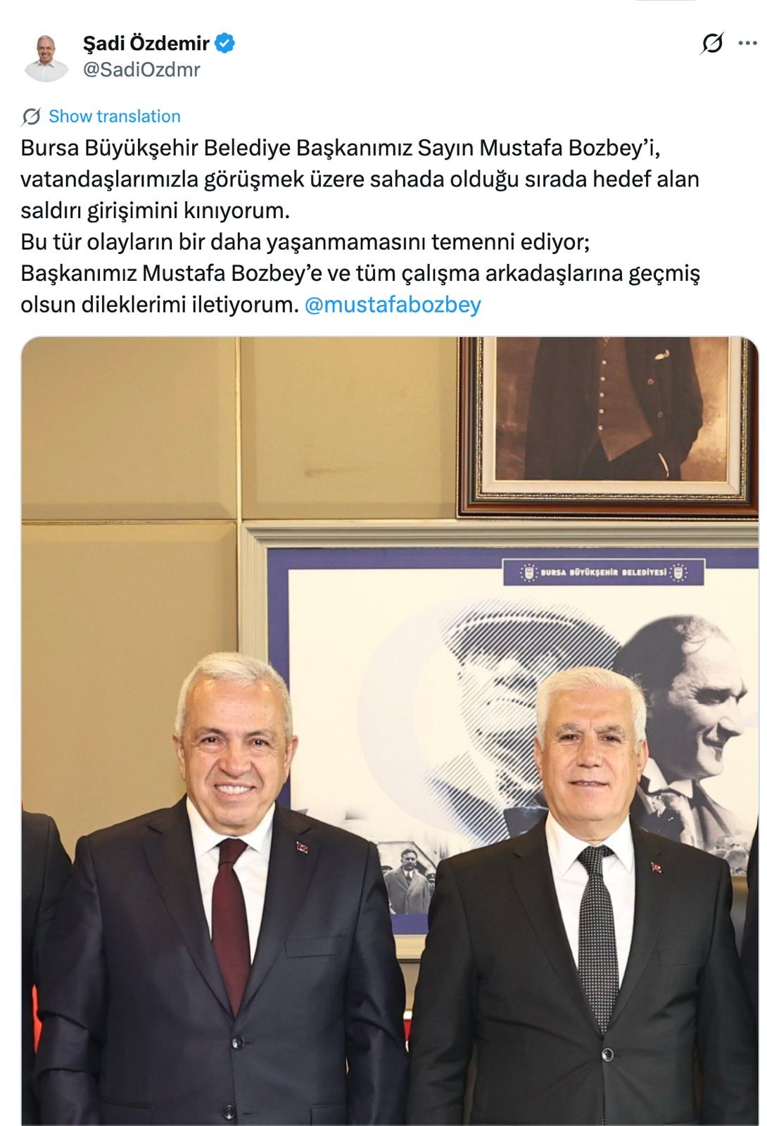 Bursa'da saldırı girişimi: Bozbey'e destek mesajları peş peşe geldi 3 Bülten Medya -