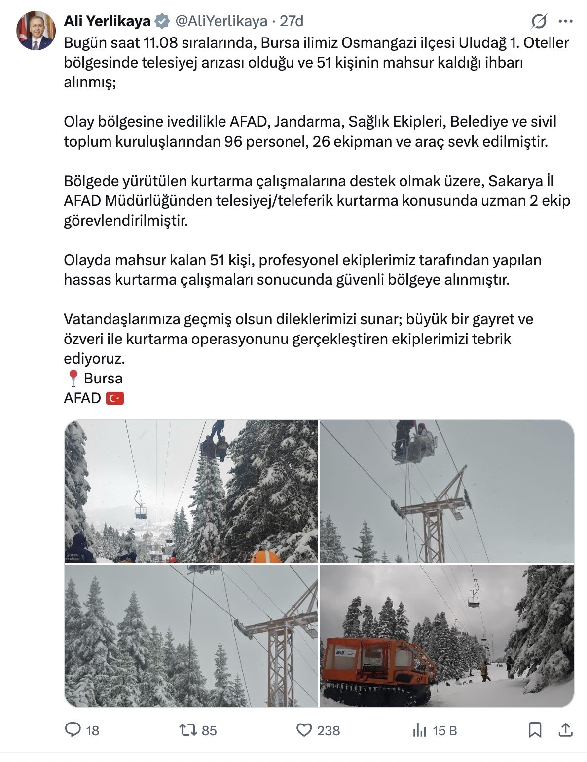İçişleri Bakanı Yerlikaya'dan Uludağ açıklaması 1 Bülten Medya -