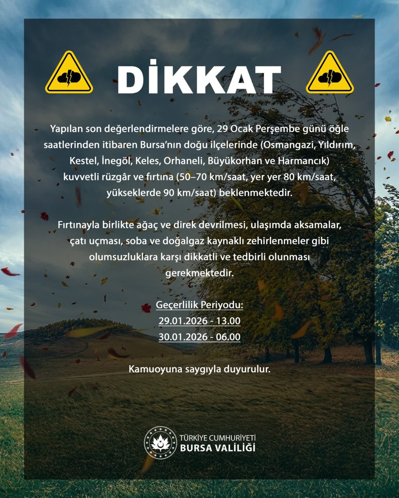 Bursa Valiliği'nden fırtına uyarısı 1 Bülten Medya -