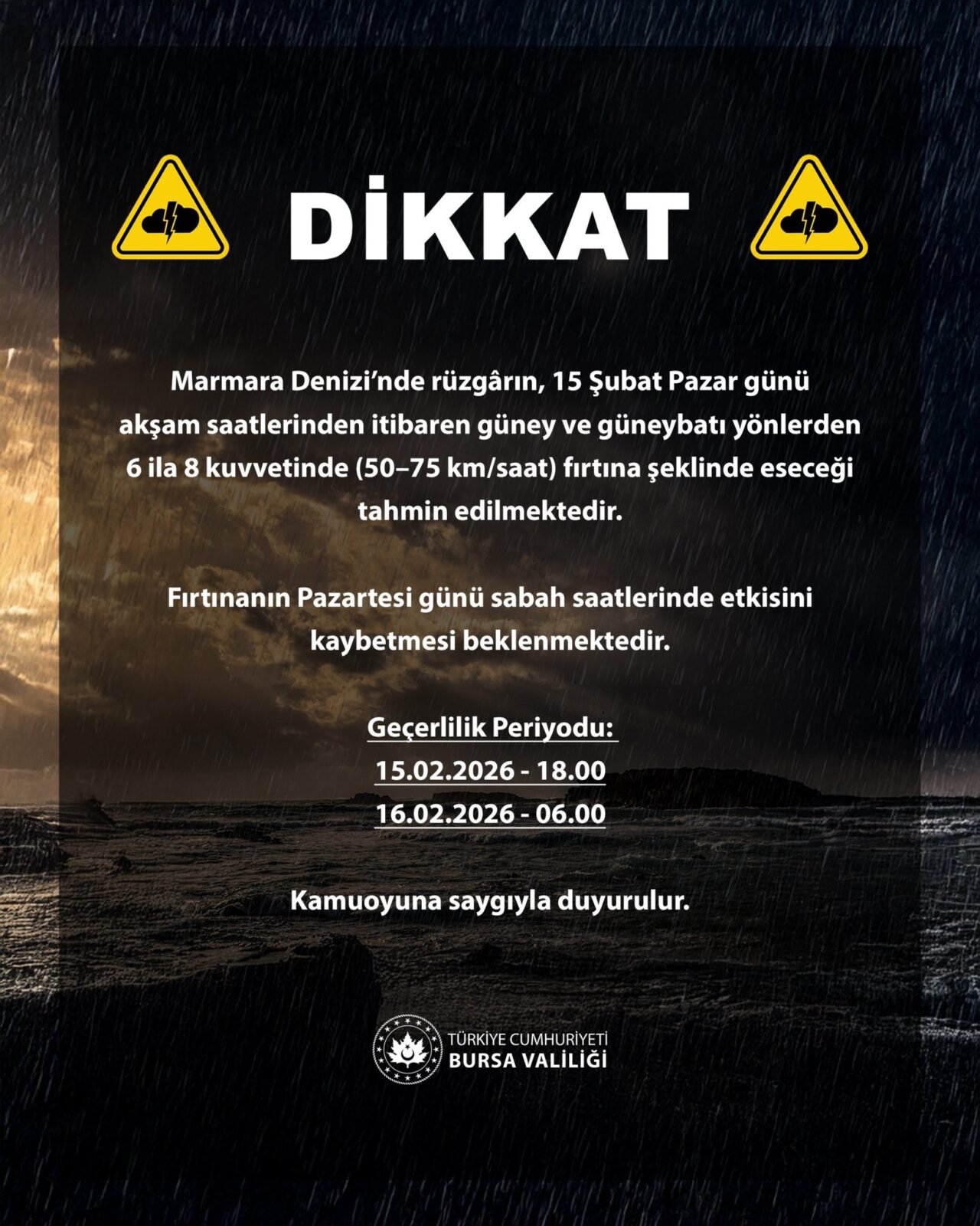 Bursa Valiliği'nden fırtına uyarısı 1 Bülten Medya -