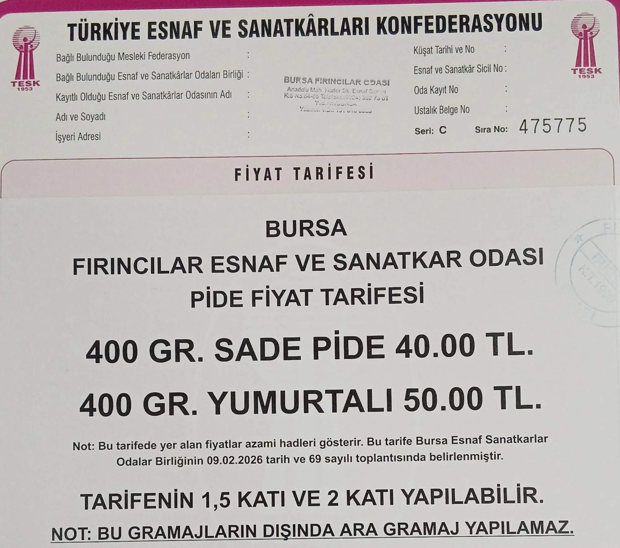 Bursa'da Ramazan pidesinin fiyatı belli oldu! 1 Bülten Medya -