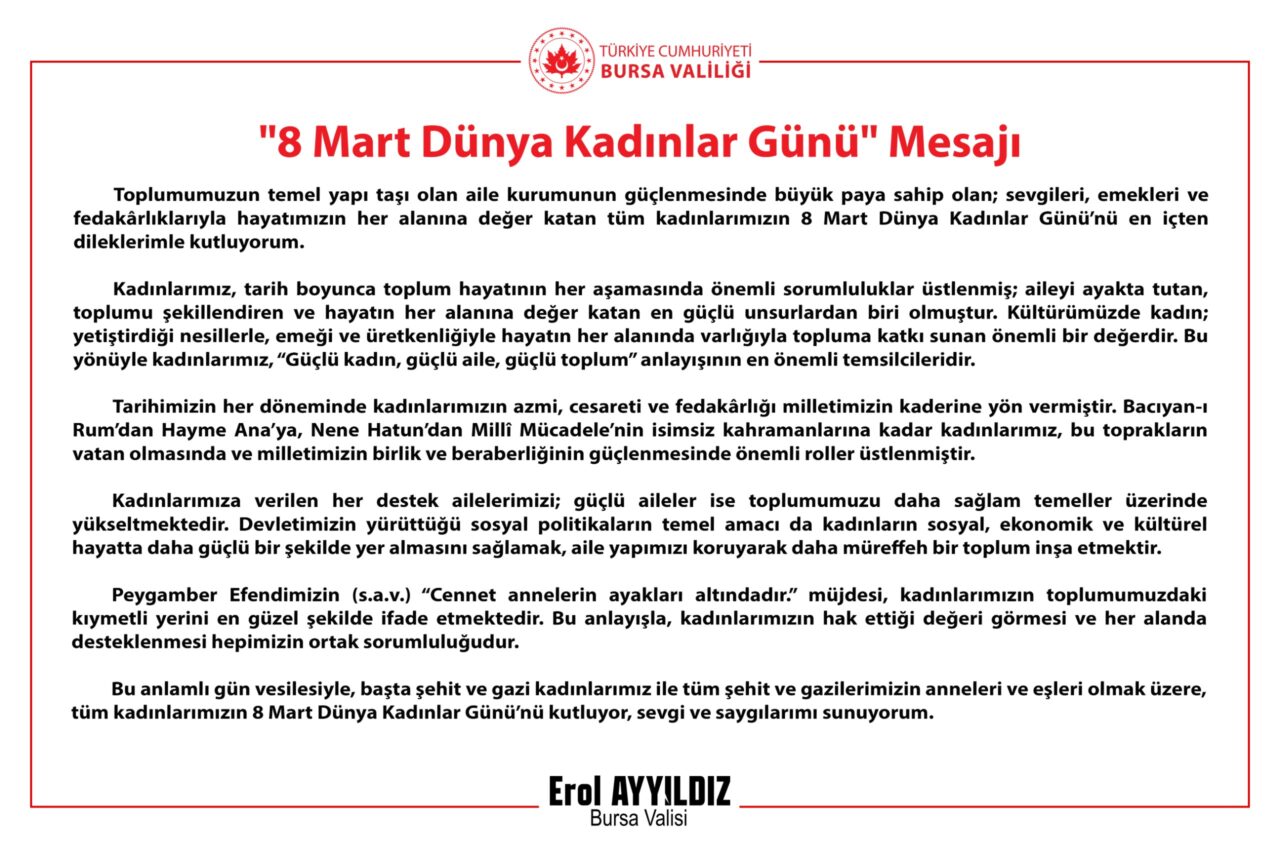 Vali Ayyıldız’dan 8 Mart mesajı 1 Bülten Medya -