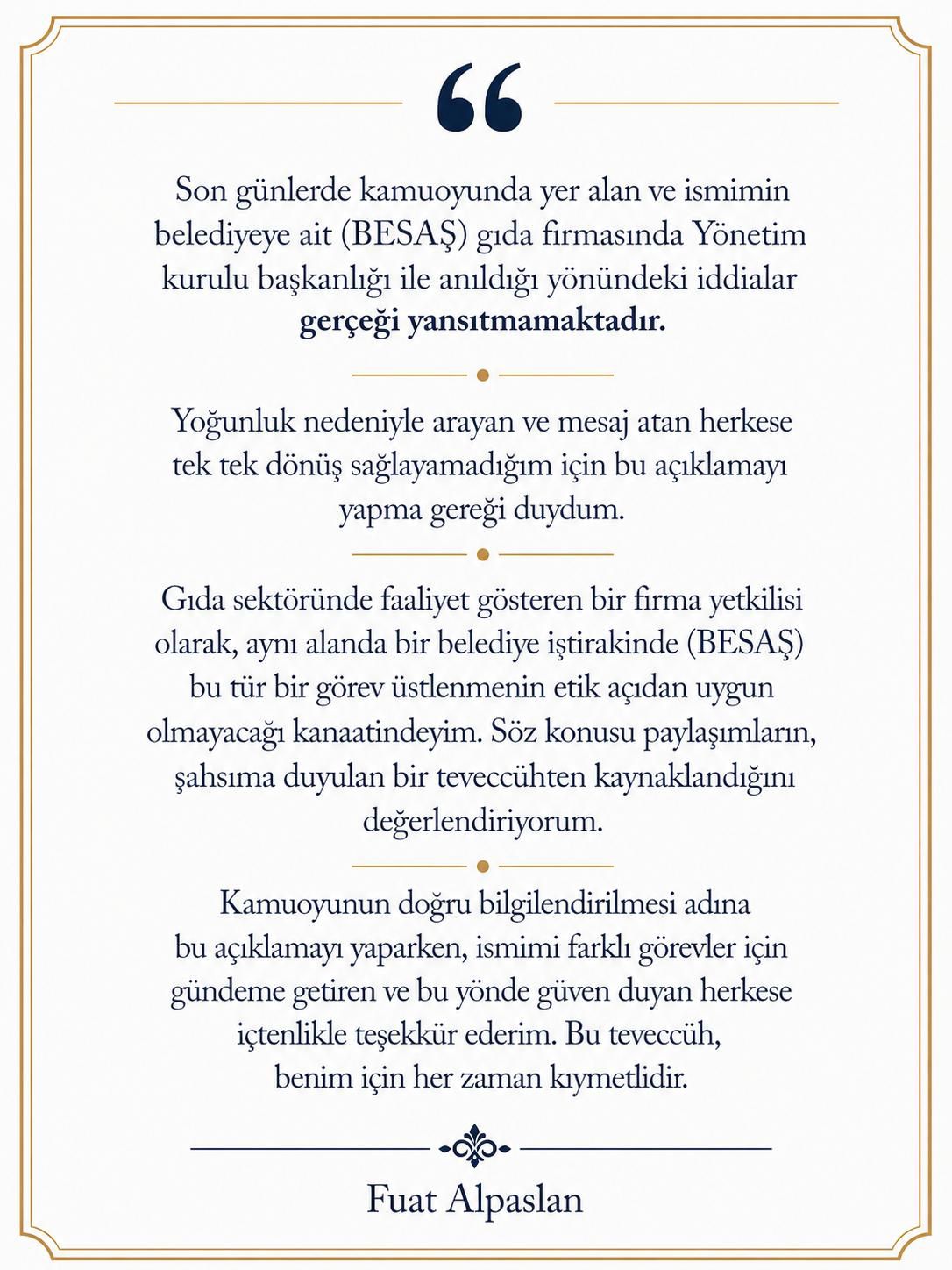 Görev üstlenmem mümkün değil. 1 Bülten Medya -